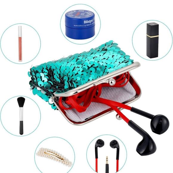 New Hot Pink Sequin Coin Purse Reversible Sequins Mini Wallets Magic Flip Sequin - Picture 5 of 7